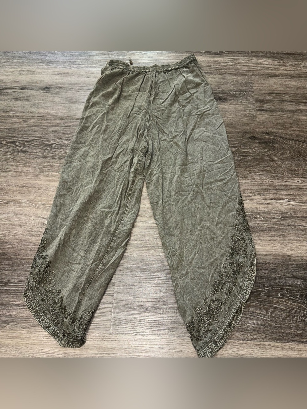 Earthbound Trading Co Embroidered Split Leg Harem Pants Olive Green Large Boho - Picture 5 of 10